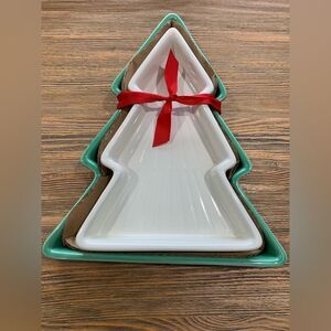 Hallmark Christmas Tree Serveware Set - Green and White